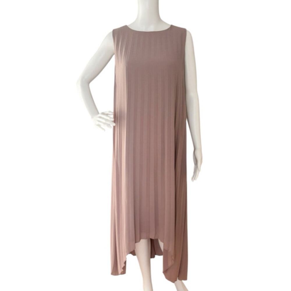 ELLIE MAKIR MIDI PLEATED DRESS MODEST HIGH-LOW HEM WOMEN SIZE LARGE - Picture 4 of 15